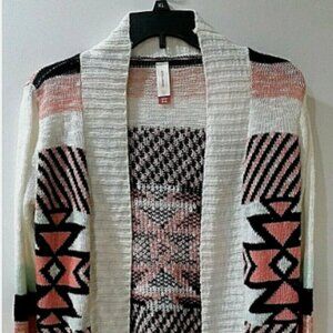 No Boundaries Juniors Girls Aztec/Striped Cardigan Sweater Size 3-5 Small 30"